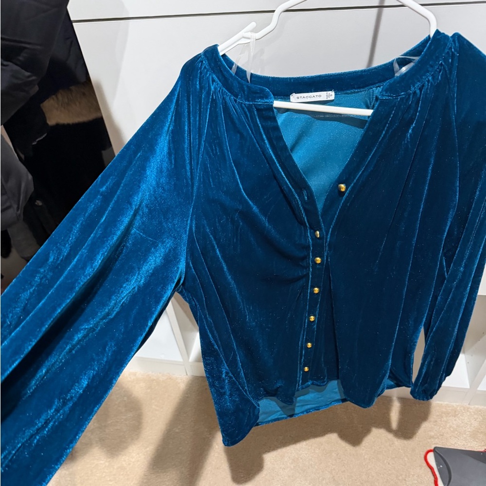 Zara Teal Velvet Blouse